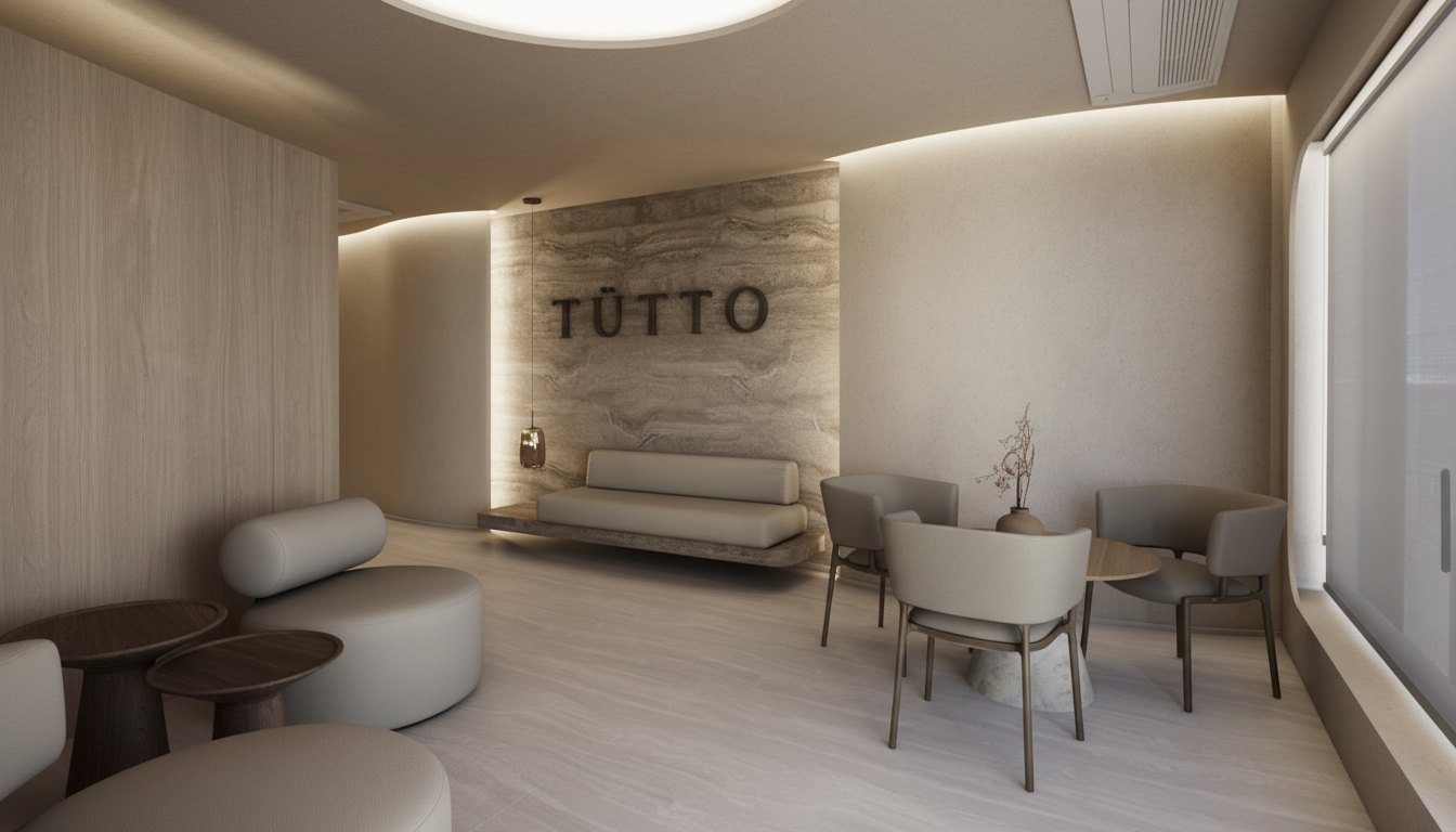 Perspectiva do lounge da TÜTTO Health